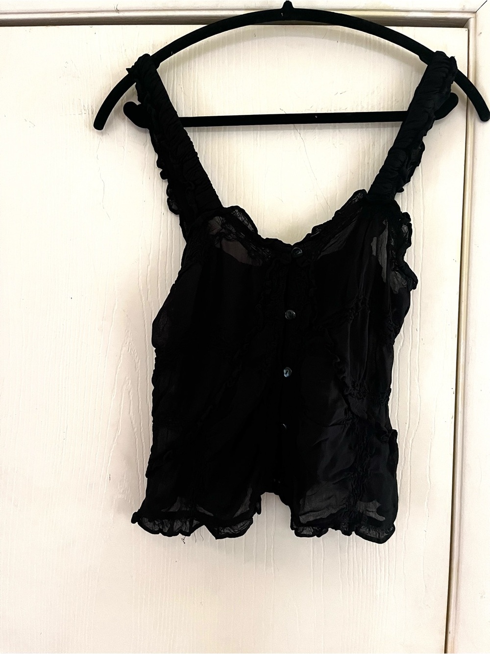Zara Dark Victorian Sheer Ruffle Milkmaid Crepe Cami Blouse S